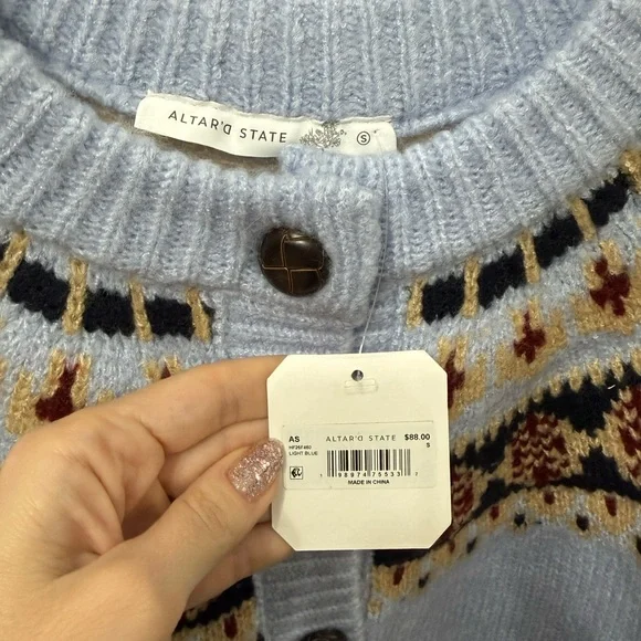Altar'd State Light Blue Fair Isle Cardigan - Picture 6 of 8
